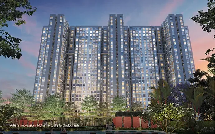 Master plan and high-rise towers of the Godrej Ananda residential township located within the KIADB Aerospace Park in Bagalur.